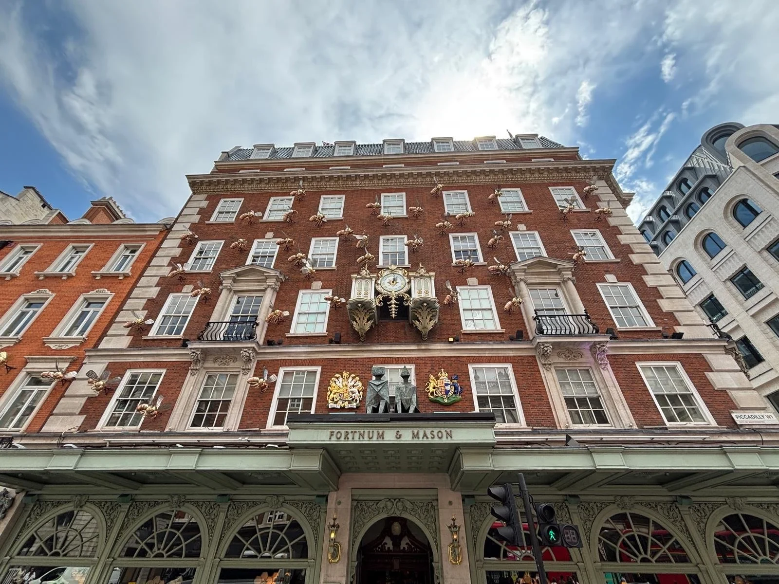 Sculptural bees on the Fortnum & Mason facade